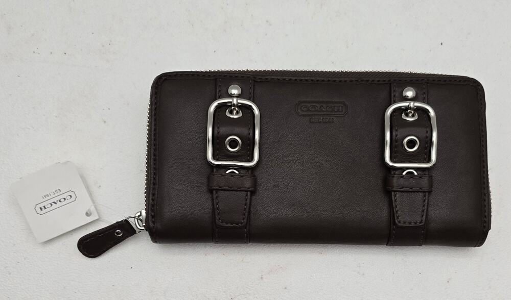Coach Brown Leather Soho Double Buckle Zip Around Vintage Wallet F43384 NEW